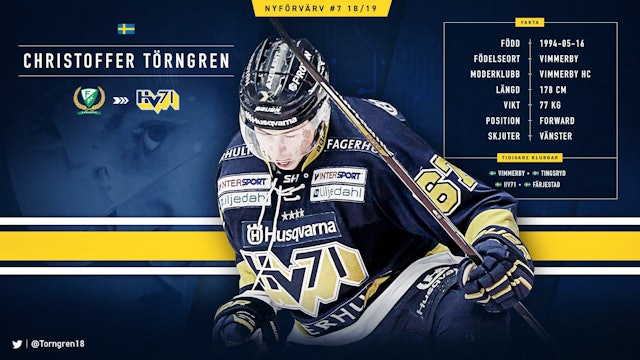 Hv71: Christoffer Törngren återvänder till HV71