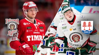 Frölundas nyförvärv David Printz till vänster i rött matchställ, Timrås nyförvärv Filip Westerlund till höger i vitt matchställ