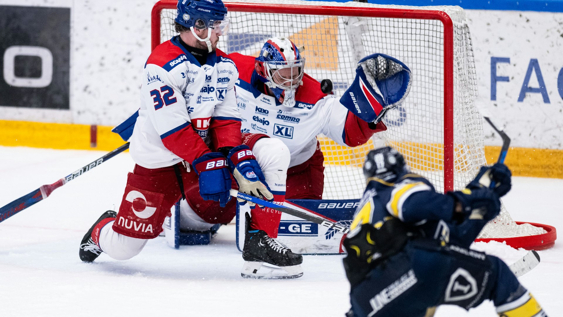240315 Oskarshamns målvakt Marek Langhamer ¨
under ishockeymatchen i kvalet till SHL mellan HV71 och Oskarshamn den 15 mars 2024 i Jönköping.
Foto: David Wreland / BILDBYRÅN / COP 331 / DW0021
ishockey ice hockey shl kval slutspel qualification qualifier relegation hv71 oskarshamn