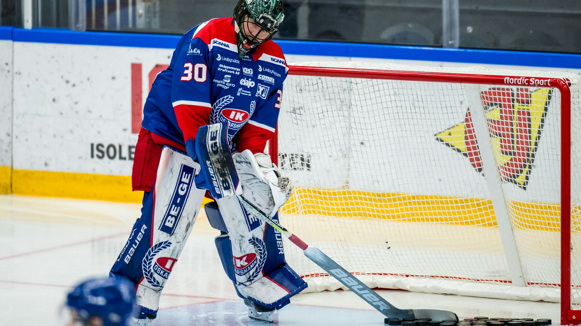 240326 Oskarshamns målvakt Tomas Rydén inför ishockeymatchen i kvalet till SHL mellan Oskarshamn och HV71 den 26 mars 2024 i Oskarshamn.
Foto: Suvad Mrkonjic / BILDBYRÅN / COP 170 / SM0311
ishockey ice hockey shl kval slutspel qualification qualifier relegation oskarshamn hv71