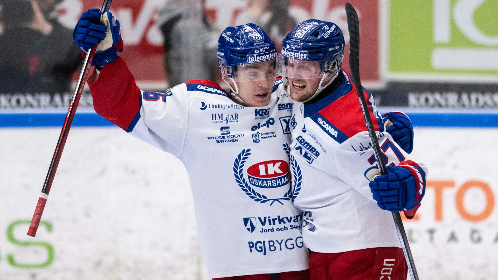 240315 Oskarshamns Austin Wagner jublar efter 0-3 under ishockeymatchen i kvalet till SHL mellan HV71 och Oskarshamn den 15 mars 2024 i Jönköping.
Foto: David Wreland / BILDBYRÅN / COP 331 / DW0021
ishockey ice hockey shl kval slutspel qualification qualifier relegation hv71 oskarshamn